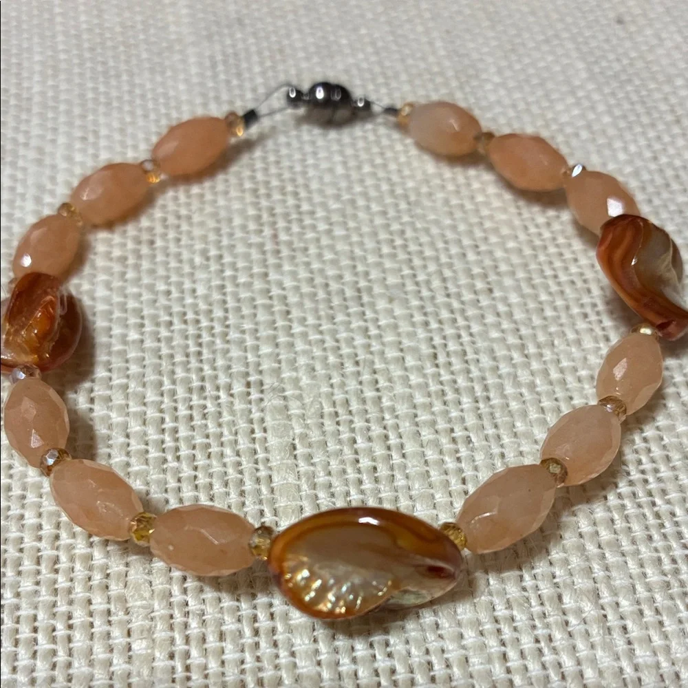 Elegant Orange red aventurine and shell gemstone Beaded Bracelet